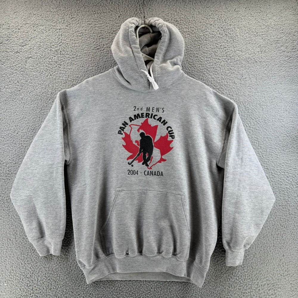 VTG Y2k Gildan Ultra Blend Pan American Cup Canada Field Hockey Hoodie Gray L‎